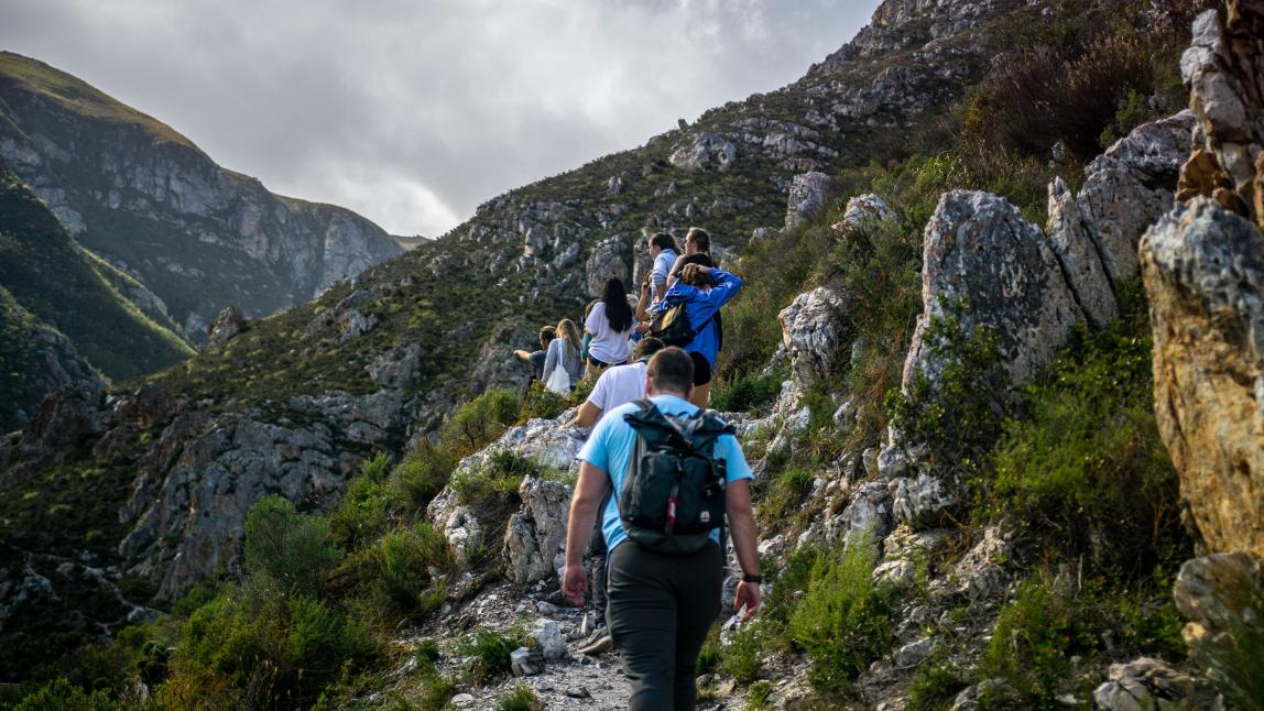 a group of students go for a hike in the mountains of South Africa