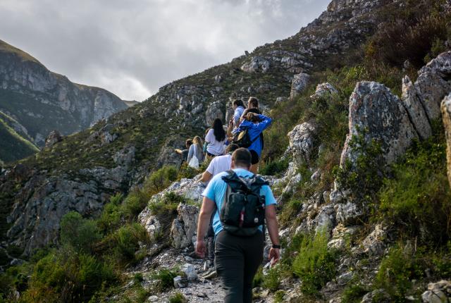 a group of students go for a hike in the mountains of South Africa