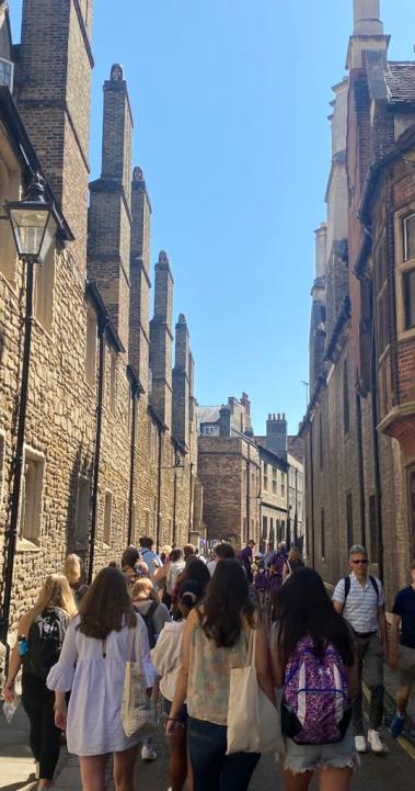 students going on a walking tour in Cambridge